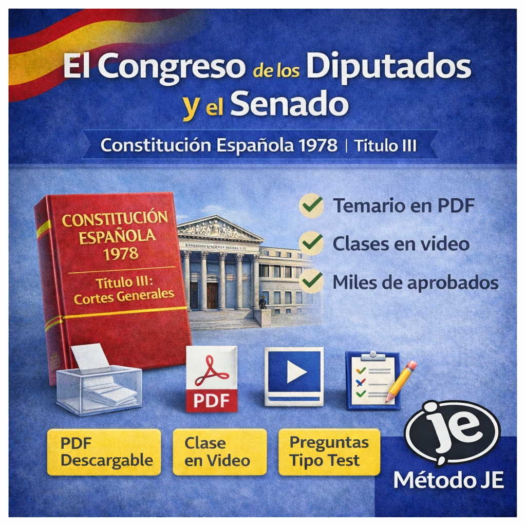 El Congreso de los Diputados y el Senado según la Constitución Española de 1978, Título III, para oposiciones de Auxiliar Administrativo y Administrativo