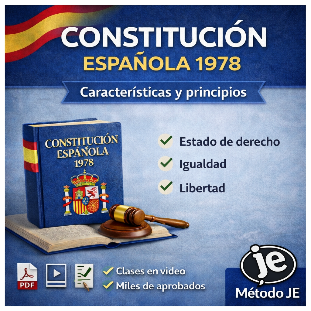 Constitución Española de 1978 para oposiciones con temario en PDF, clases en vídeo y test tipo examen