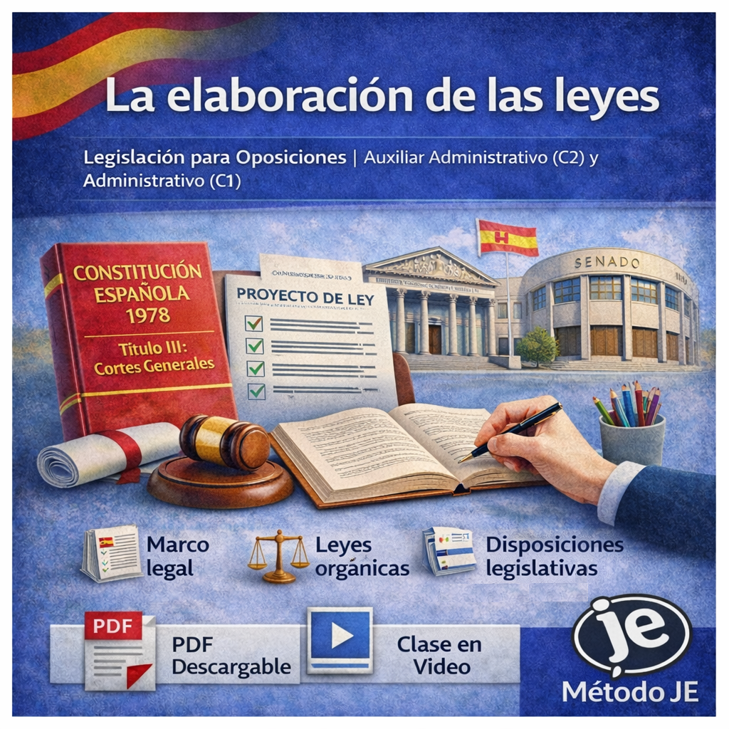 Elaboración de las leyes según la Constitución Española de 1978, Título III, para oposiciones de Auxiliar Administrativo y Administrativo
