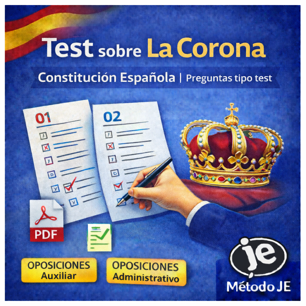 Test sobre La Corona en la Constitución Española con preguntas tipo test para oposiciones de Auxiliar Administrativo y Administrativo