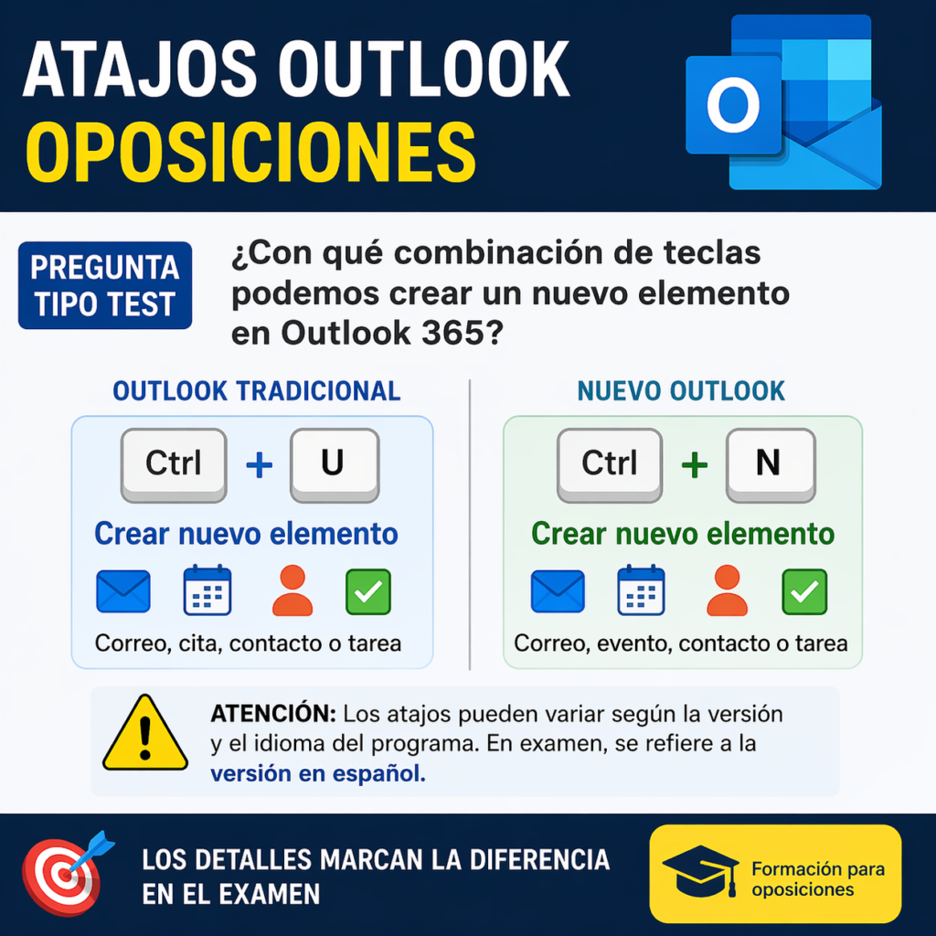 atajos de teclado outlook 365 crear nuevo elemento ctrl u ctrl n oposiciones